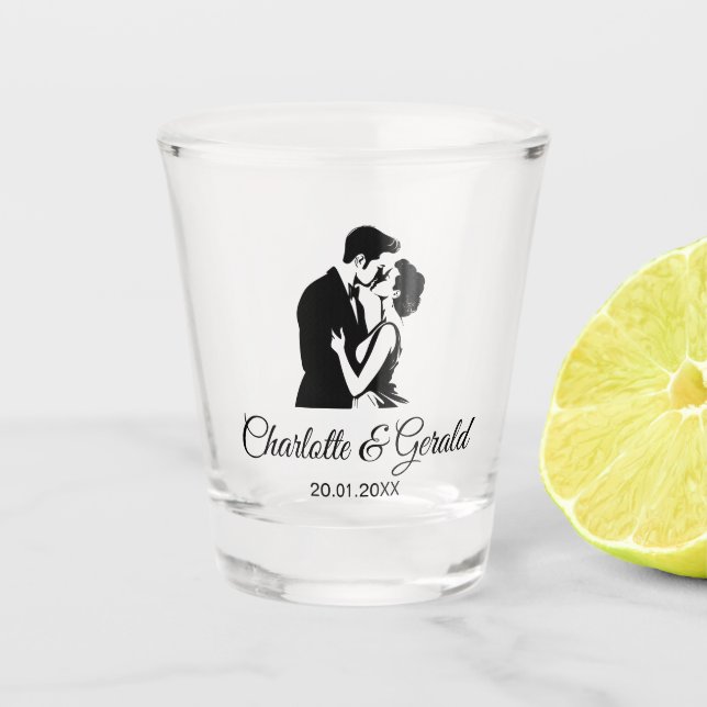 Wedding Favours Couple Kiss Monogram Modern Simple Shot Glass (Front)