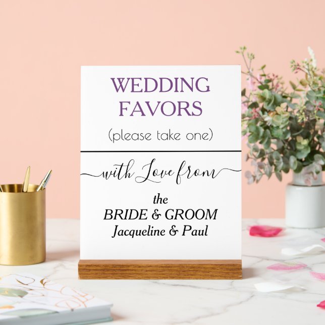 Wedding Favours Dusty Violet Typography White Acrylic Sign (Wedding)