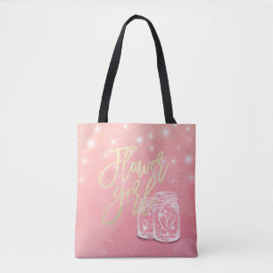 Wedding Favours Flower Girl Mason Jar String Light Tote Bag