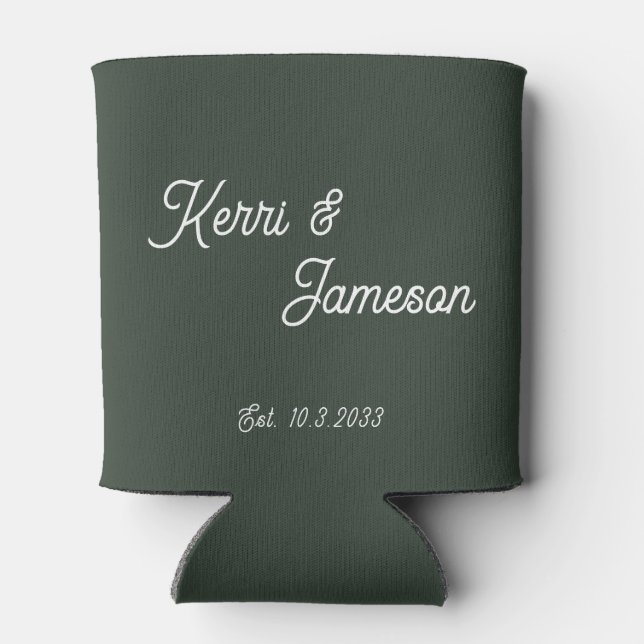 Wedding Favours Forest Green Minimalist Script  Can Cooler (Back)