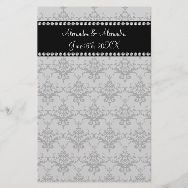 Wedding favours Grey damask Stationery (Front)