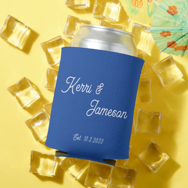 Wedding Favours Marseille Bleu Minimalist Script  Can Cooler (In Situ Summer)