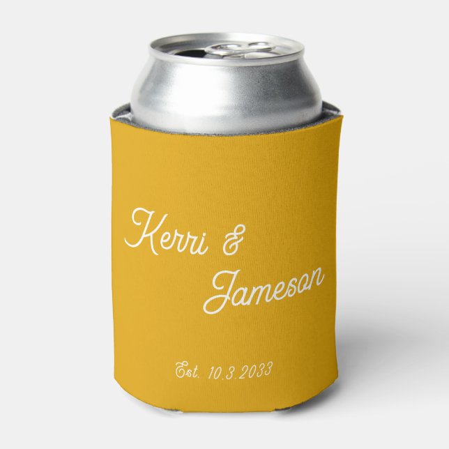 Wedding Favours Mustard Yellow Minimalist Script  Can Cooler (Can Front)