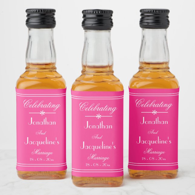 Wedding Favours Names Chic Elegant Pink Mini Liquor Bottle Label (Bottles)
