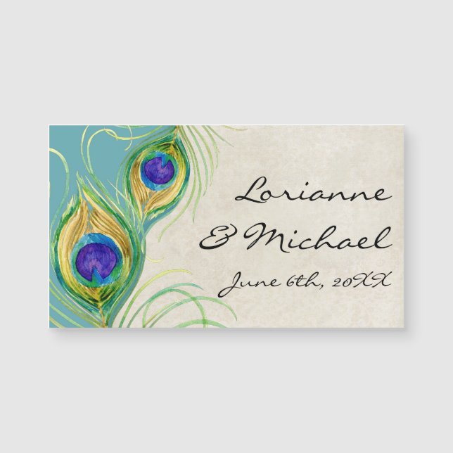 Wedding Favours Reception Peacock Feathers aqua (Front)