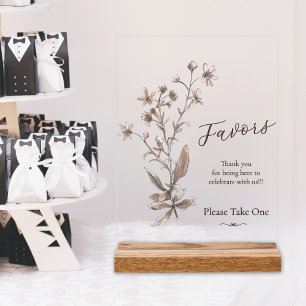 Wedding Favours Rustic Elegant Wildflowers Mocha Acrylic Sign