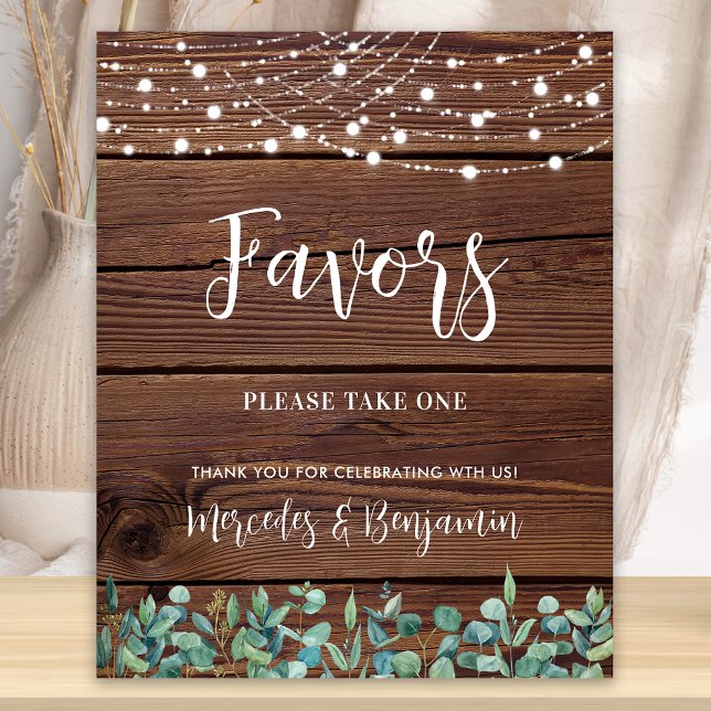 Wedding Favours Rustic Wood Greenery String Lights Poster (Creator Uploaded)