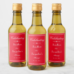 Wedding Favours Script Name Elegant Chic Red Mini  Wine Label