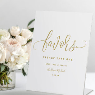 Wedding Favours Sign Fun Swirly Calligraphy Gold