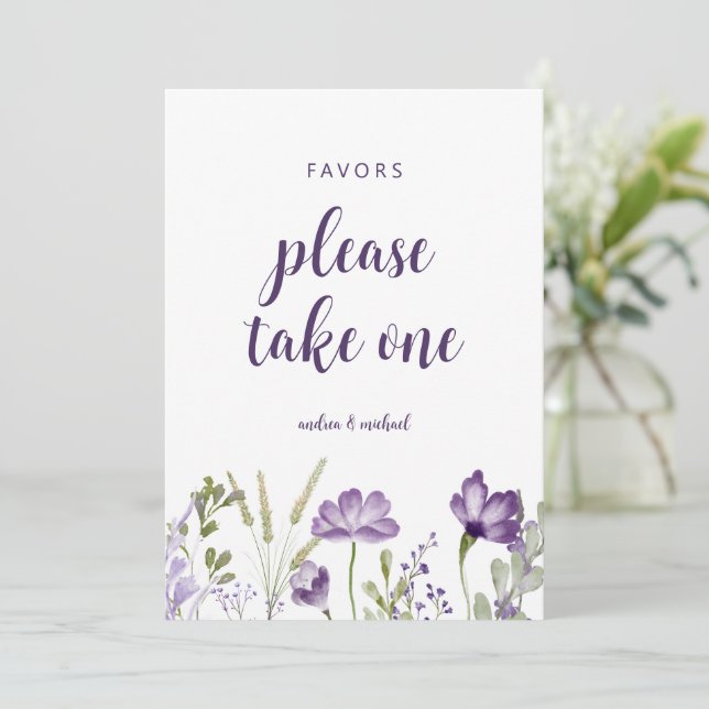 Wedding Favours Sign Purple Lavender Floral Card (Standing Front)