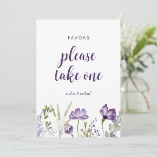 Wedding Favours Sign Purple Lavender Floral Card