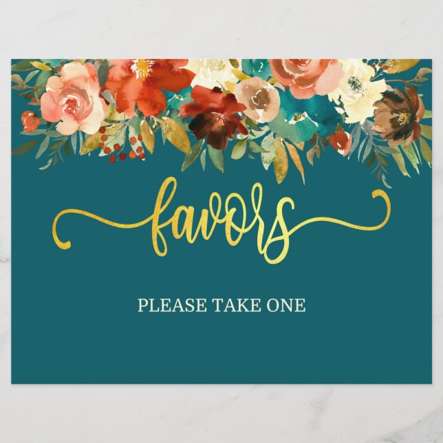 Wedding Favours Sign - Teal & Orange Wedding (Front)
