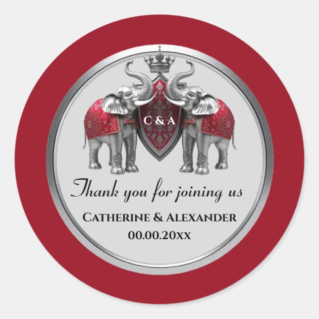 wedding favours silver elephants royal crown Hindi Classic Round Sticker (Front)