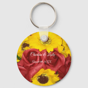 Wedding Favours Sunflower Roses Photo with Names Key Ring