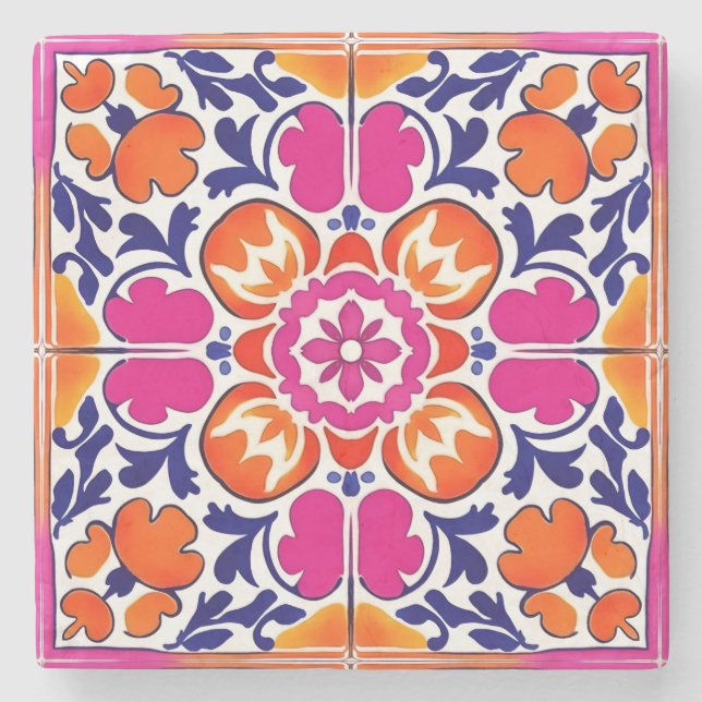 Wedding favours talavera Mexican tile printed  Stone Coaster (Front)