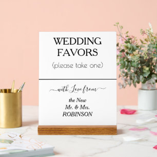 Wedding Favours White Black NAME Acrylic Sign