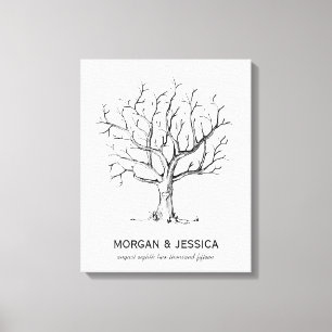 Wedding Fingerprint Tree (Black) Canvas Print