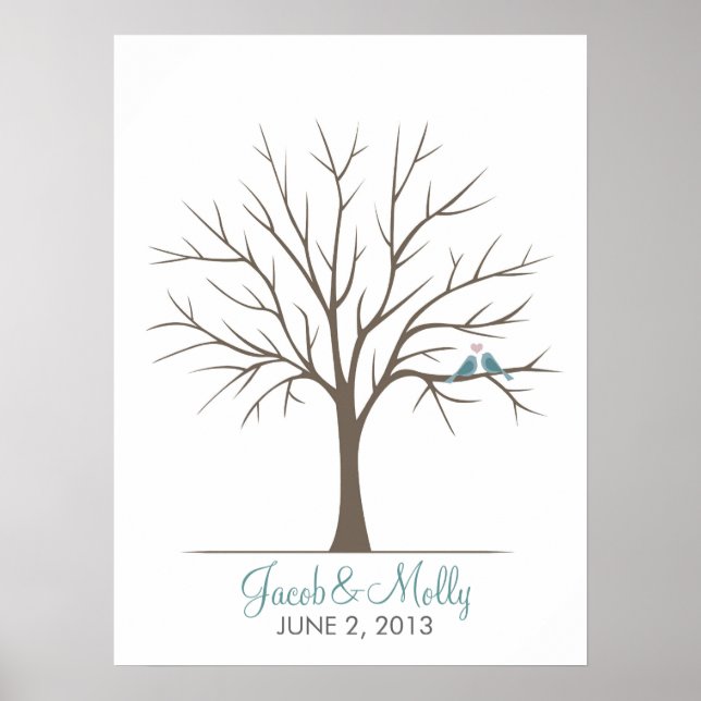 Wedding Fingerprint Tree – Classic Love Birds Poster (Front)