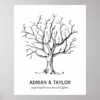 Wedding Fingerprint Tree Poster (Black)