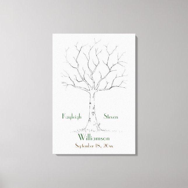 Wedding Fingerprint Tree Stretched Canvas Print (Front)
