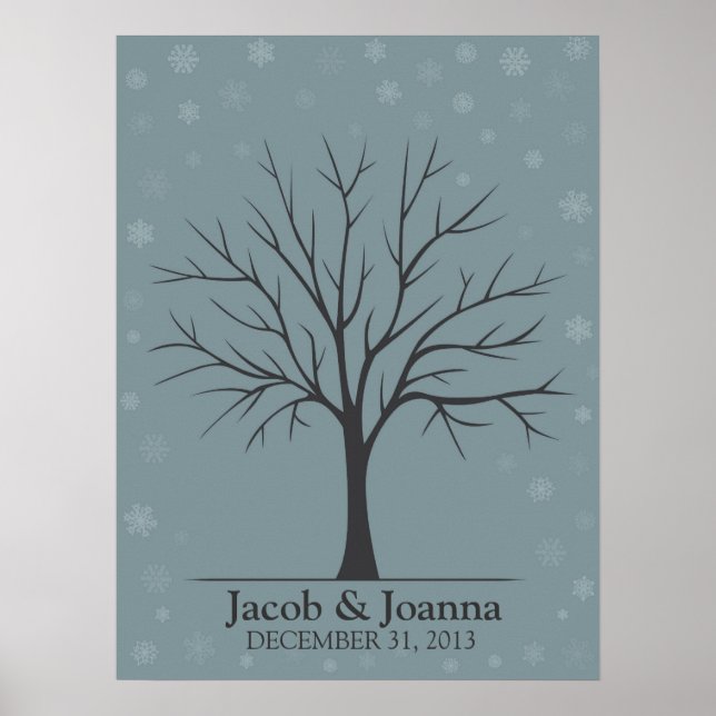 Wedding Fingerprint Tree – Winter Snow Poster (Front)