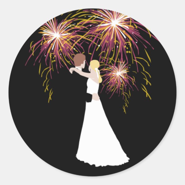 Wedding Fireworks Classic Round Sticker (Front)