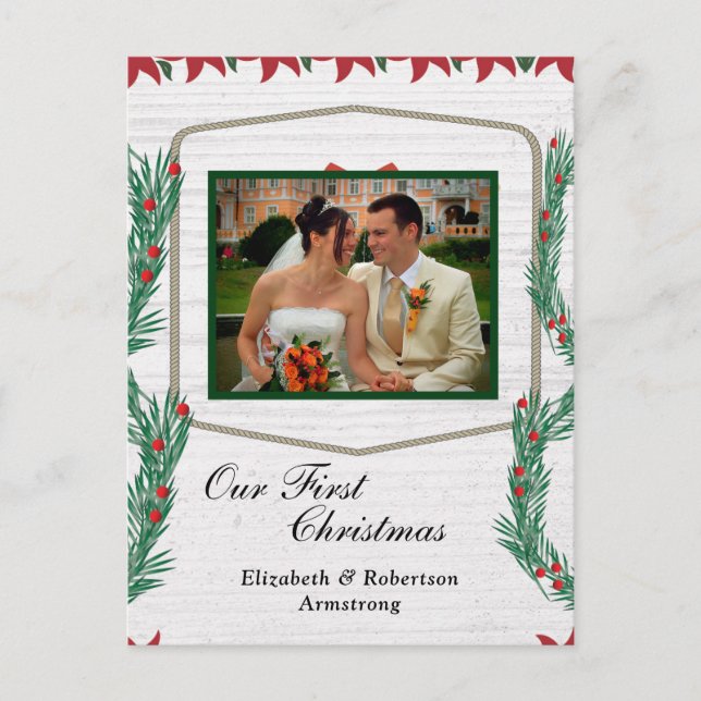 Wedding First Christmas Our Photo Holiday Postcard (Front)