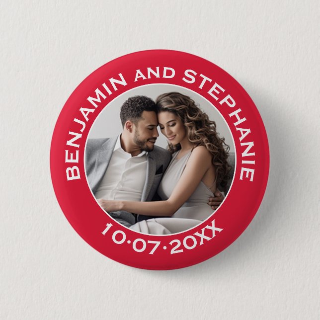 Wedding First Christmas Photo Custom Name and Year 6 Cm Round Badge (Front)