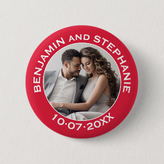 Wedding First Christmas Photo Custom Name and Year 6 Cm Round Badge