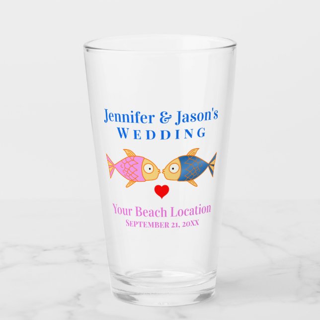 Wedding Fish Beach Tropical Destination Beer Pint Glass (Front)