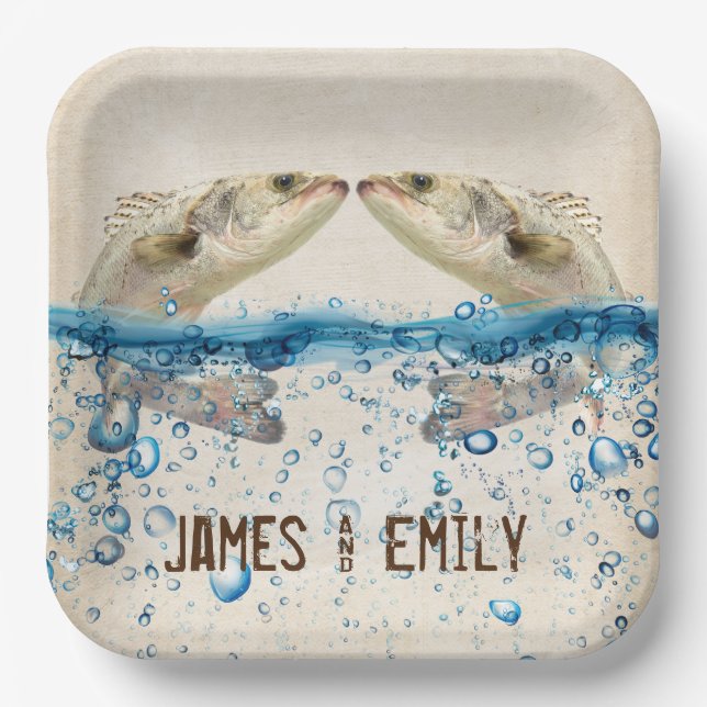 Wedding Fish in Water  Paper Plate (Front)