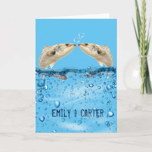 Wedding Fish in Water with Heart Bubbles Card (Front)