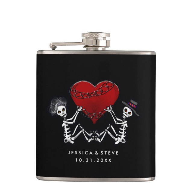 Wedding Flask - Skeletons with Heart (Front)