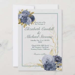 Wedding Flat Dusty Blue Gold Wedding Invitation