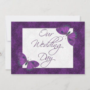 Wedding Flat Invitation Butterfly Brocade Purple