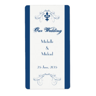 Wedding Fleur de Lis Wine Labels (Dark Blue)