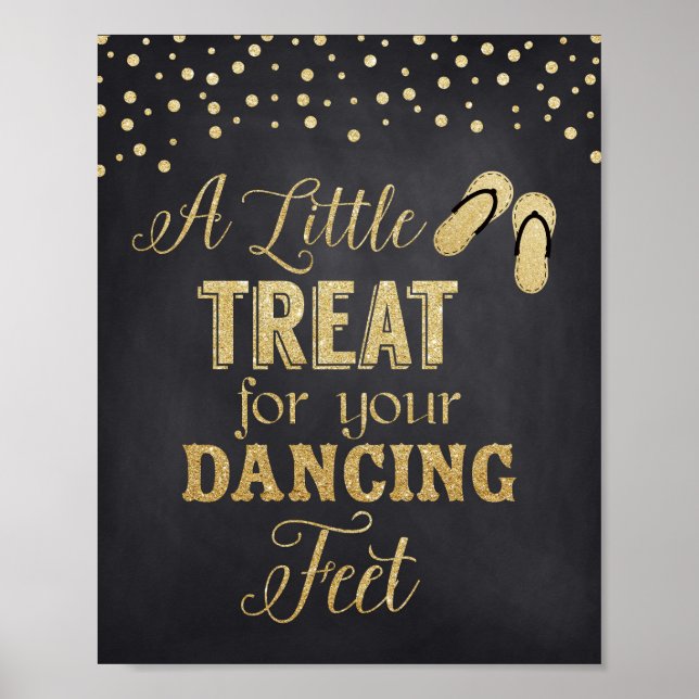 Wedding Flip Flop Sign, Dancing Feet in Gold Poster (Front)