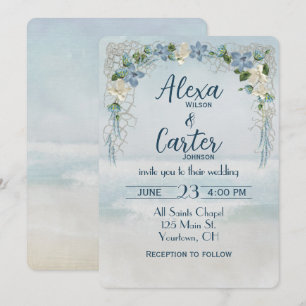 Wedding Floral Arch On Ocean Watercolor Invitation