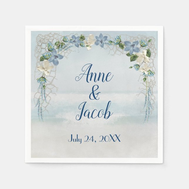 Wedding Floral Arch on Ocean Watercolor Napkin (Front)