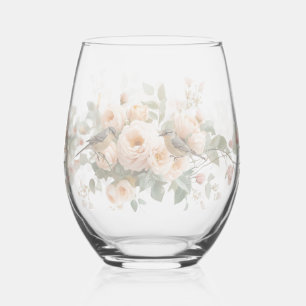 Wedding floral bird Elegant Simple Minimal Simple Stemless Wine Glass