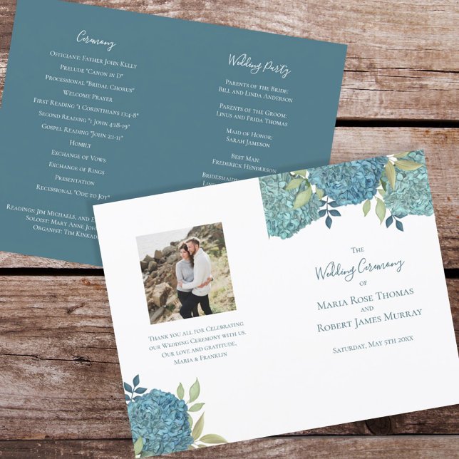 Wedding Floral Blue Hydrangea Ceremony Program (Creator Uploaded)