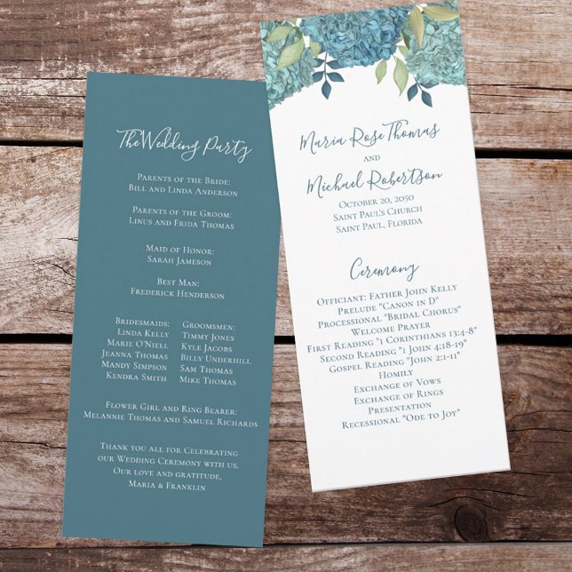 Wedding Floral Blue Hydrangea Ceremony Program Programme (Creator Uploaded)