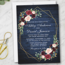 Wedding Floral Blue Wood Geometric Gold Frame