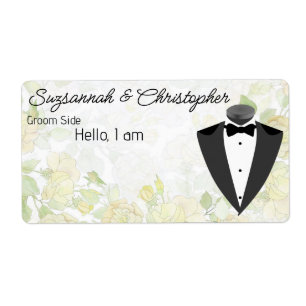 Wedding Floral Border Tuxedo Label Name Tag