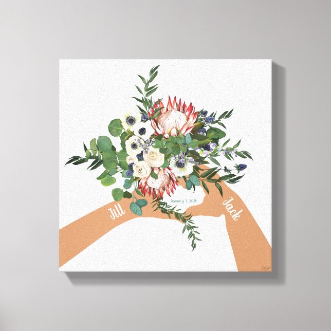 Wedding Floral Bouquet Art Names Canvas Print (Front)