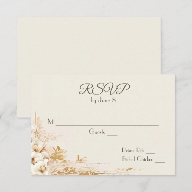 Wedding Floral Bouquet On Ivory RSVP Card (Front/Back)