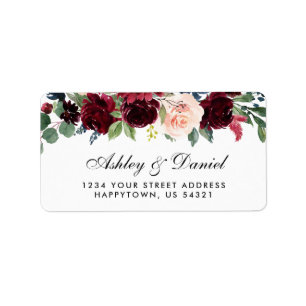 Wedding Floral Burgundy Blue Address Label