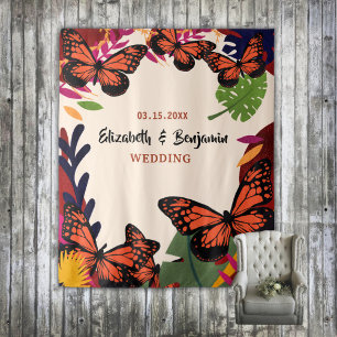 Wedding Floral Butterflies Nature Photo Backdrop  Tapestry