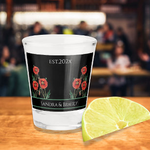 Wedding Floral California Poppy Bride Groom Black  Shot Glass