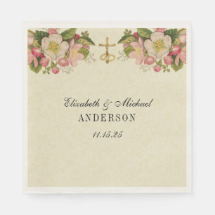 Wedding Floral Crucifix Vintage Cherry Blossoms Napkin